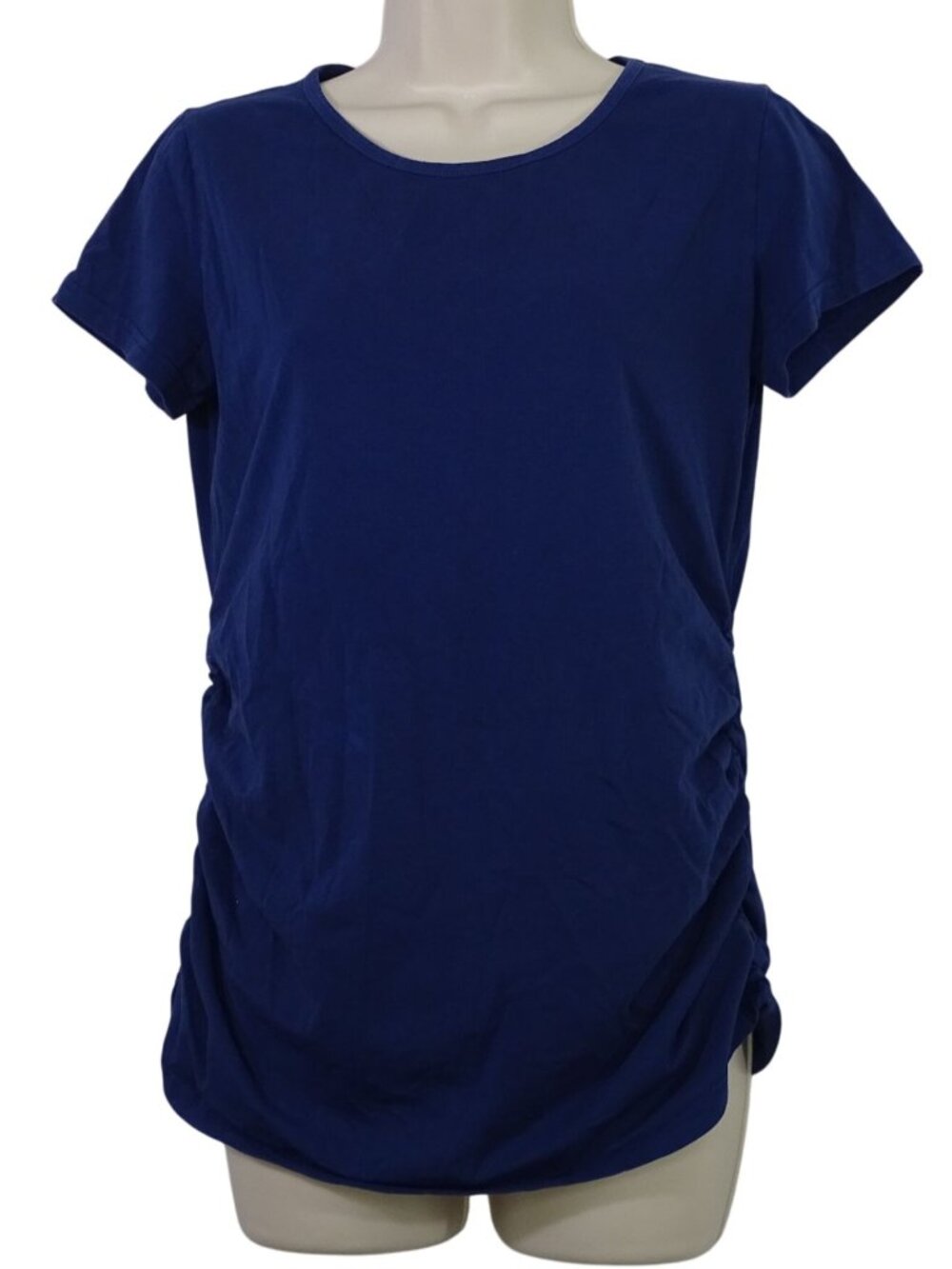 Bearsland Blue Maternity Top Ruched T-shirt Women Size S Crew Neck Short Sleeve